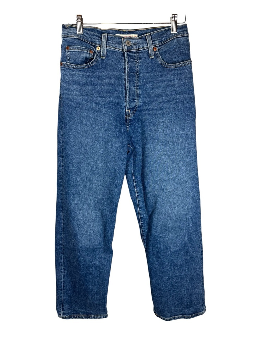LEVI'S Women's 28 Ribcage Straight Ankle Button Fly Blue Denim Classic Jeans